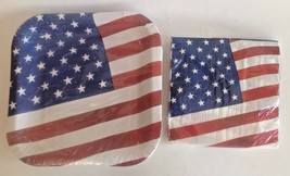Paper Plates &amp; Napkins American Flag USA Patriotic 4th of July Party Set - £7.71 GBP