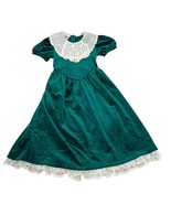 Vintage Emily West Green Velvet Dress W/ Lace Collar &amp; Hem Size 7 Girls ... - $28.80