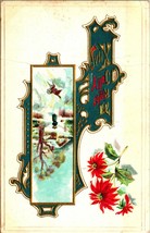 Un Destro Jolly Natale Natalizio Cabina Scene Poinsezia Fiori 1916 Cartolina C6 - £5.69 GBP