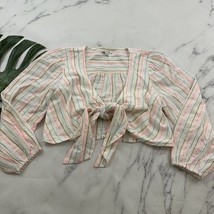 American Eagle Womens Tie Front Crop Top Size M White Neon Pink Striped ... - $22.76