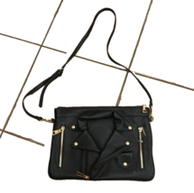 Le Miel Black Moto Jacket Design Vegan Leather Crossbody Bag Purse NWOT - $470.41 MXN