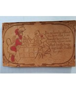 Antique Old Suede Leather Postcard 1906 Humor Man &amp; Woman in Red - £32.74 GBP