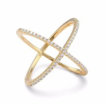18K Yellow Gold Plated Criss Cross &#39;X&#39; Ring with Signity Wide Band for Women  - £75.14 GBP