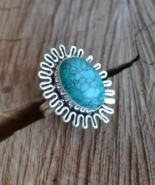 Sterling silver turquoise ring, turquoise ring, large stone ring, R228 - £34.36 GBP