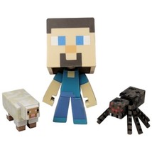 Minecraft Figure Lot of 3 - Steve, White Sheep, &amp; Spider - Jazwares - £7.50 GBP