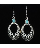 Fashion Jewelry Earrings Silver Filagree Faux Turquoise Drop - $12.99