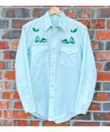 VINTAGE ELY CATTLEMAN PEARL SNAP EMBROIDERED PALE GREEN FLORAL CARNATION... - €62,82 EUR