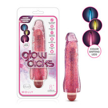 Blush Glow Dicks Molly Color Changing 8 in. Vibrating Dildo Glitter Pink - £31.12 GBP