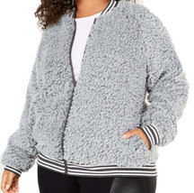 Say What? Womens Trendy Plus Size Fleece Bomber Jacket, 2X, Grey Combo - £82.22 GBP