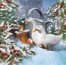 4pcs Decoupage Napkins, 33x33cm, Geese, Watering-can, Snow-covered Trees, Winter - £3.53 GBP