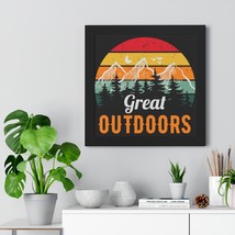 Horizontal Poster with &quot;Great Outdoors&quot; Retro Sunset Graphic, Framed in Black, W - £49.66 GBP+