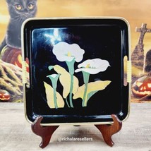 Asisn Lacquer Serving Tray Bamboo Rattan Handle 10.5x 10.5 Flowers Calla Lily - £8.04 GBP