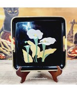 Asisn Lacquer Serving Tray Bamboo Rattan Handle 10.5x 10.5 Flowers Calla... - £7.86 GBP