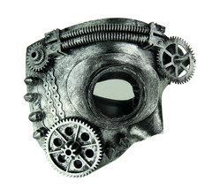 Scratch &amp; Dent Metallic Silver One Eye Steampunk Phantom Mask - £12.86 GBP
