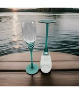 Wine Glass Goblets Pier 1 Clear Bowl w Teal Green Stem Calla Lily Style ... - $221.66 MXN