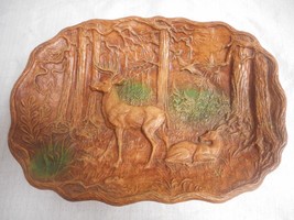 Multi Products Inc USA Wood Look Deer/Elk Stag &amp; Doe Forest Theme Bowl Wildlife - £17.53 GBP