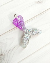 Mermaid Tail Charm Resin Scales Fairy Tale Flat Back Flatback Purple Silver 33mm - £2.74 GBP