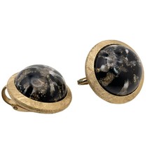 Vintage Crown Trifari Gold tone Metal Faux Marble Clip Earrings - $15.00