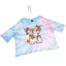 Retro Tom &amp; Jerry T-Shirt Women&#39;s Size Large Graphic Blue Tie Dye Tee Crop Top - £7.99 GBP