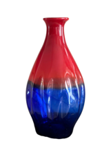 Large Blenko Hand Blown Glass Blue and Red Vase - £193.84 GBP