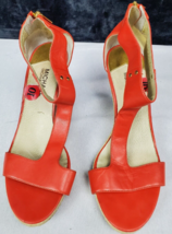 Michael Kors Wedge Sandals Women 10M Red Leather T Strap Logo Open Toe Heels EUC - £32.02 GBP