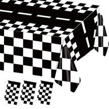 3 Pieces Race Car Checkered Tablecloth - 54X108&quot; Disposable Black And White Moto - $15.99