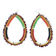 Maasai Beaded Earrings, Colors of Red, White, Black, Yellow, Oval-Shaped... - $30.00