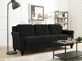 Sofa Couch Microfiber Tufted Living Room Loveseat Traditional Black Wood Frame - £368.72 GBP