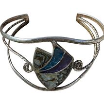 Southwestern Alpaca Mexico Cuff Bracelet Vintage Abalone Inlay Purple Bl... - $12.87