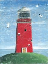 Red Lighthouse Nautical Ocean Water Beach Decor Metal Sign - $19.95