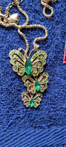 New Betsey Johnson Necklace Three Butterfly Greenish Rhinestone Collectible Nice - £11.98 GBP