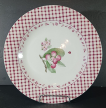 Pfaltzgraff DELICIOUS Cherries SALAD PLATE Red White Gingham Pattern 8 3/4&quot; - £7.77 GBP