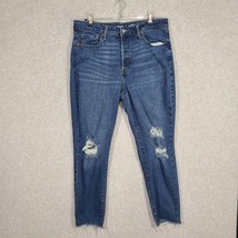 Old Navy Women&#39;s OG Straight Jeans Button Fly Distressed Medium Wash 14 Raw Hem - £10.53 GBP