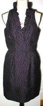 New Womens NWT $269 Taylor Dress 10 Sheath Purple Black Textured Viscose Ruffle  - £210.63 GBP