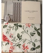 Laura Ashley Shower Curtain &amp; Hand Towel Set Red Cardinals Holly Berry B... - $1,110.88 MXN