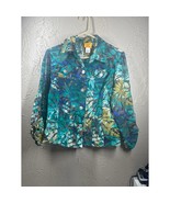 Ruby Rd Woman’s Lightweight Jacket Tropical 3/4 tab Sleeves Teal Gold Si... - $30.77 CAD