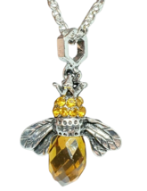 Bee Pendant Necklace Baltic Amber Bee Pendant Crystal Silver 18&quot; Chain Boxed - £7.68 GBP