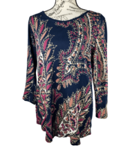 LUCKY BRAND Navy Multicolor Abstract Design 3/4 Sleeve Boho Peasant Top ... - £18.52 GBP