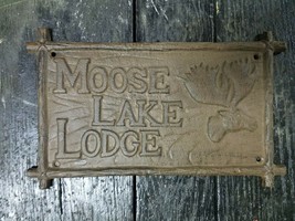 Cast Iron Moose Lake Lodge Wall Plaque Sign Rustic Ranch Wall Decor Cabin Deer - £10.89 GBP