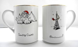 Merry Masterpieces Christmas Mugs Sandy Claws Oui Eiffel Tower Santa Sle... - $18.95