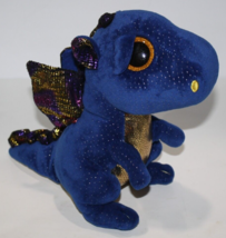 TY Beanie Boos Saffire the Dragon 9&quot; Boo Blue Plush Gold Sparkle Eyes So... - $10.77