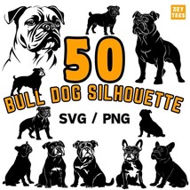 Bulldog Silhouette SVG Bundle, Dog Clipart PNG, French Bulldog SVG, Engl... - $2.98