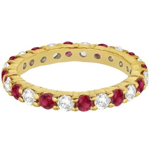 Primary image for 2.50CT Ruby & Diamond Eternity Ring 14K Yellow Gold
