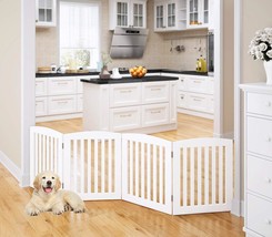 Pawland Wooden Freestanding Foldable Pet Gate For, White, 24&quot; Height-4 Panels - £63.50 GBP