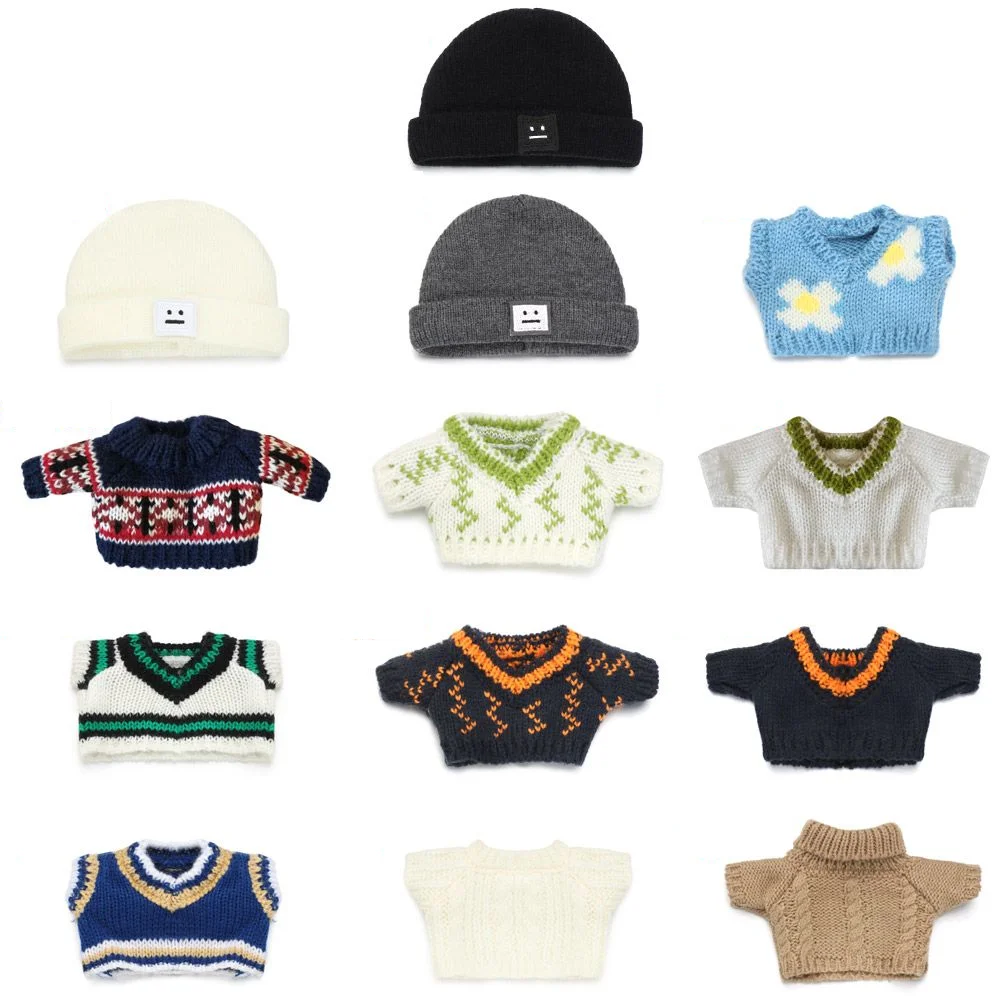 20cm Doll Clothes Knitted Miniature Hat Beanies Cute Doll Tops Sweater Vest - £6.47 GBP+