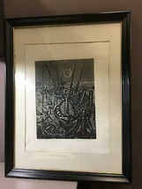 Framed Boat Etching by Helmut Stephan Diedrich &#39;69 Artist Proof Signed &amp; Titled - £158.23 GBP