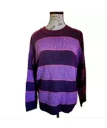 American Eagle Womens Oversized Striped Purple Crew Neck Sweater Size Me... - $10.00