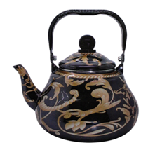 Vintage Porcelain Enamel Tea Kettle 2 Qt (2L) - Stainless Rim, All Stove... - $553.42 MXN