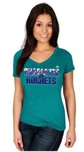 NWT NBA Charlotte Hornets Women&#39;s Large Aqua Short Sleeve V-Neck Tee Shirt - £10.16 GBP