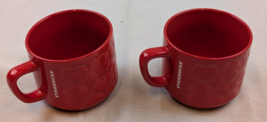 Lot of 2 Starbucks 2018 Red Embossed Hearts Mug/Cup Valentines Day 12oz - $19.79